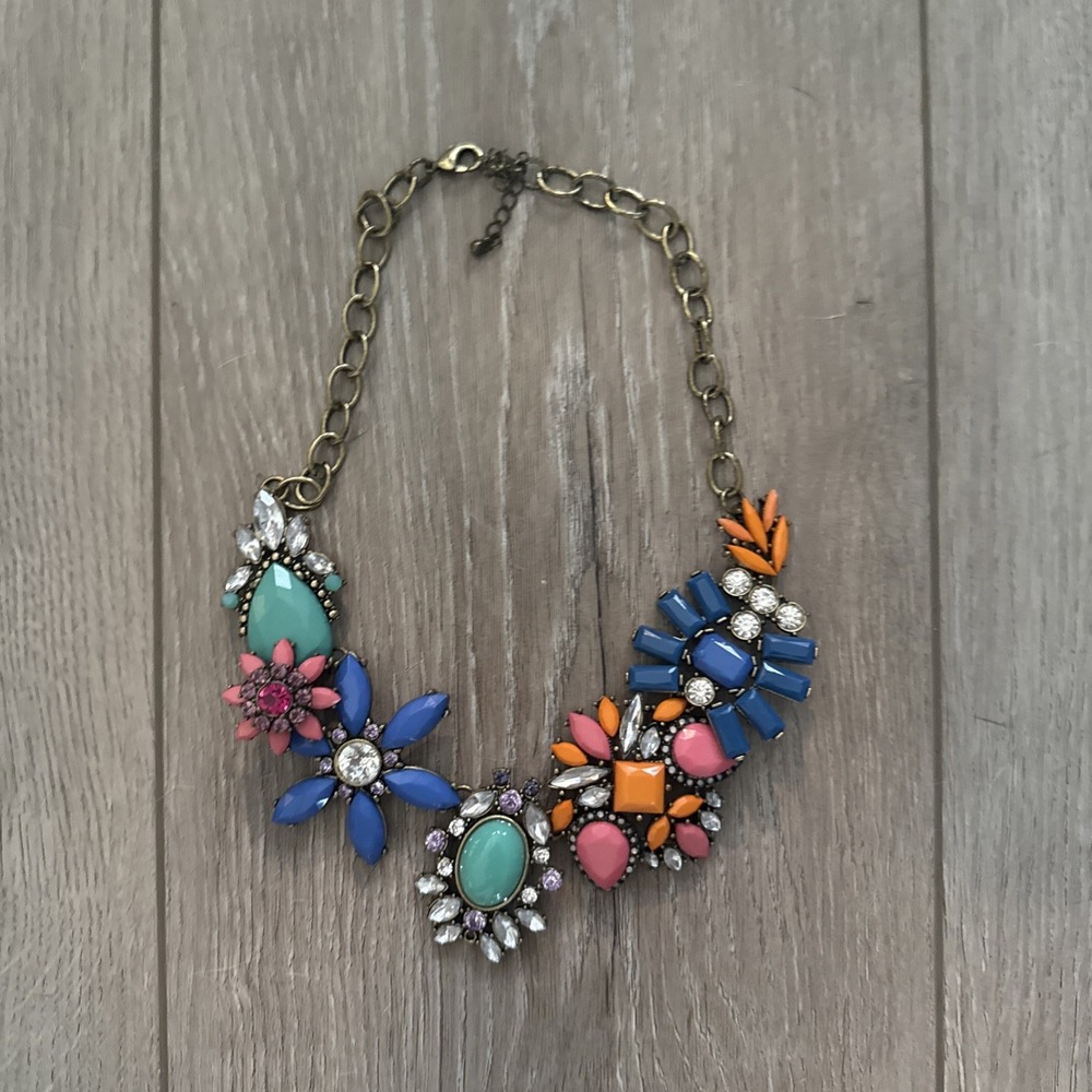 Elegant Mutli-color Bling Chunky Necklace Statement Floral Rhinestone Colorful